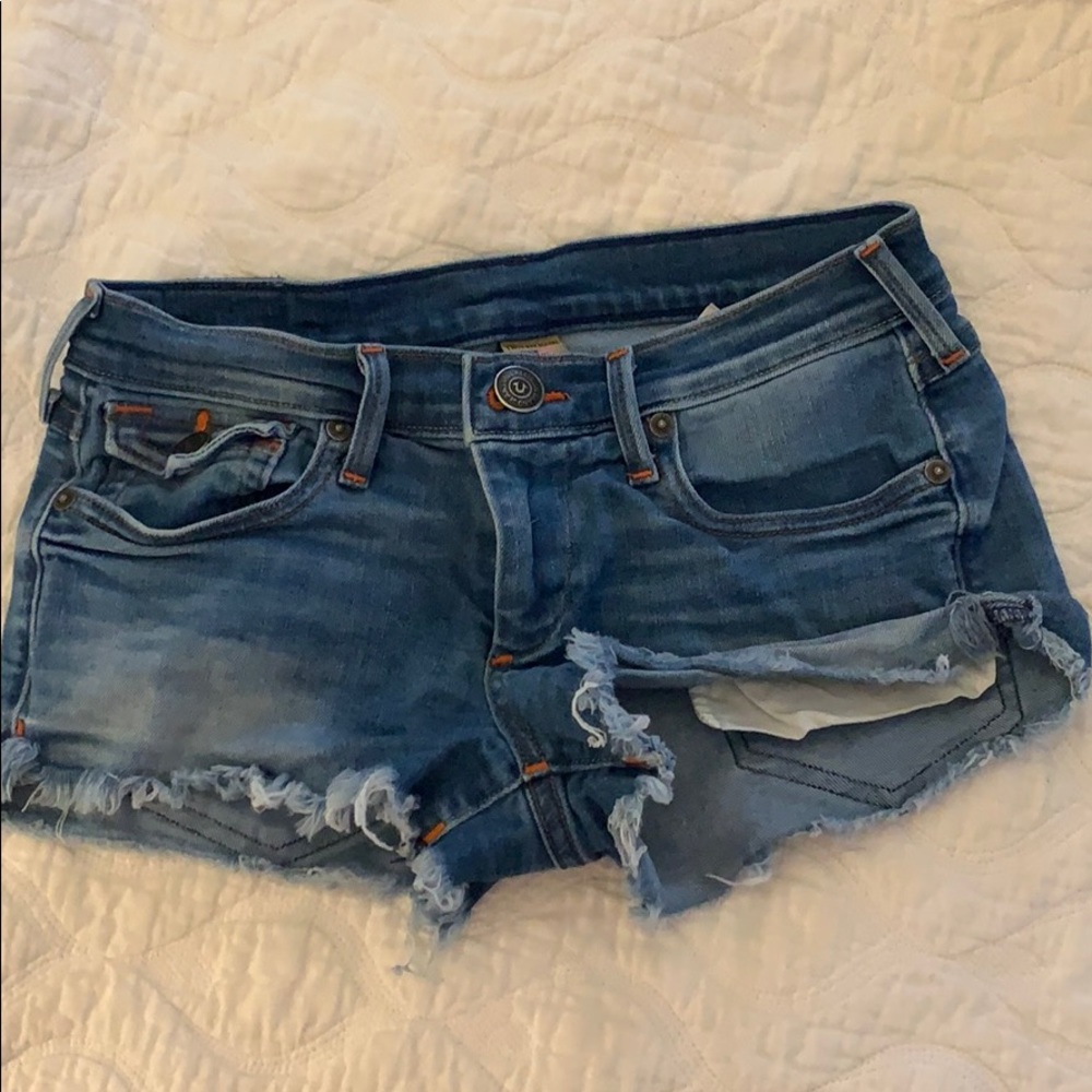 New true religion jean short shorts frayed hem